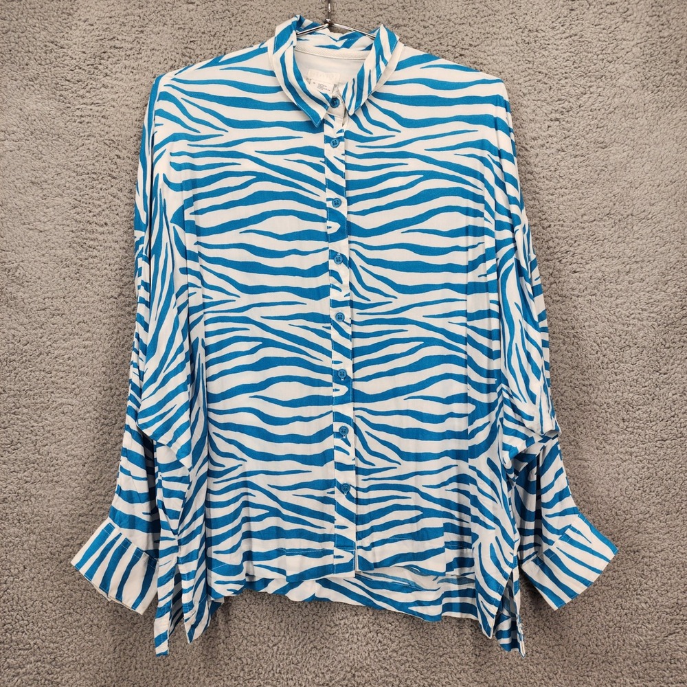 Cooperative Urban‎ Outfitters Blue Zebra Print Rayon Button Down Shirt Womens S
